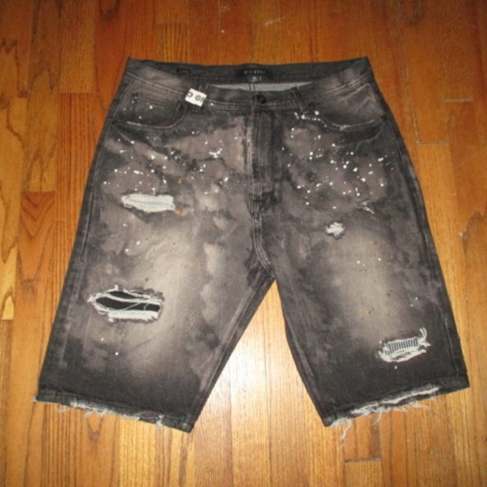 AKOO Black Distressed Jean Shorts Tag Sz 36